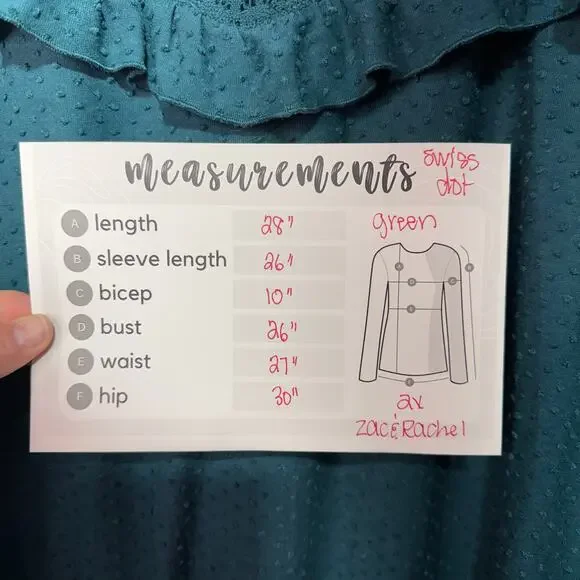 Zac & Rachel Woman 2X Green Swiss Dot Lace Yoke Blouse Long Sleeve Flowy Top - Picture 5 of 8